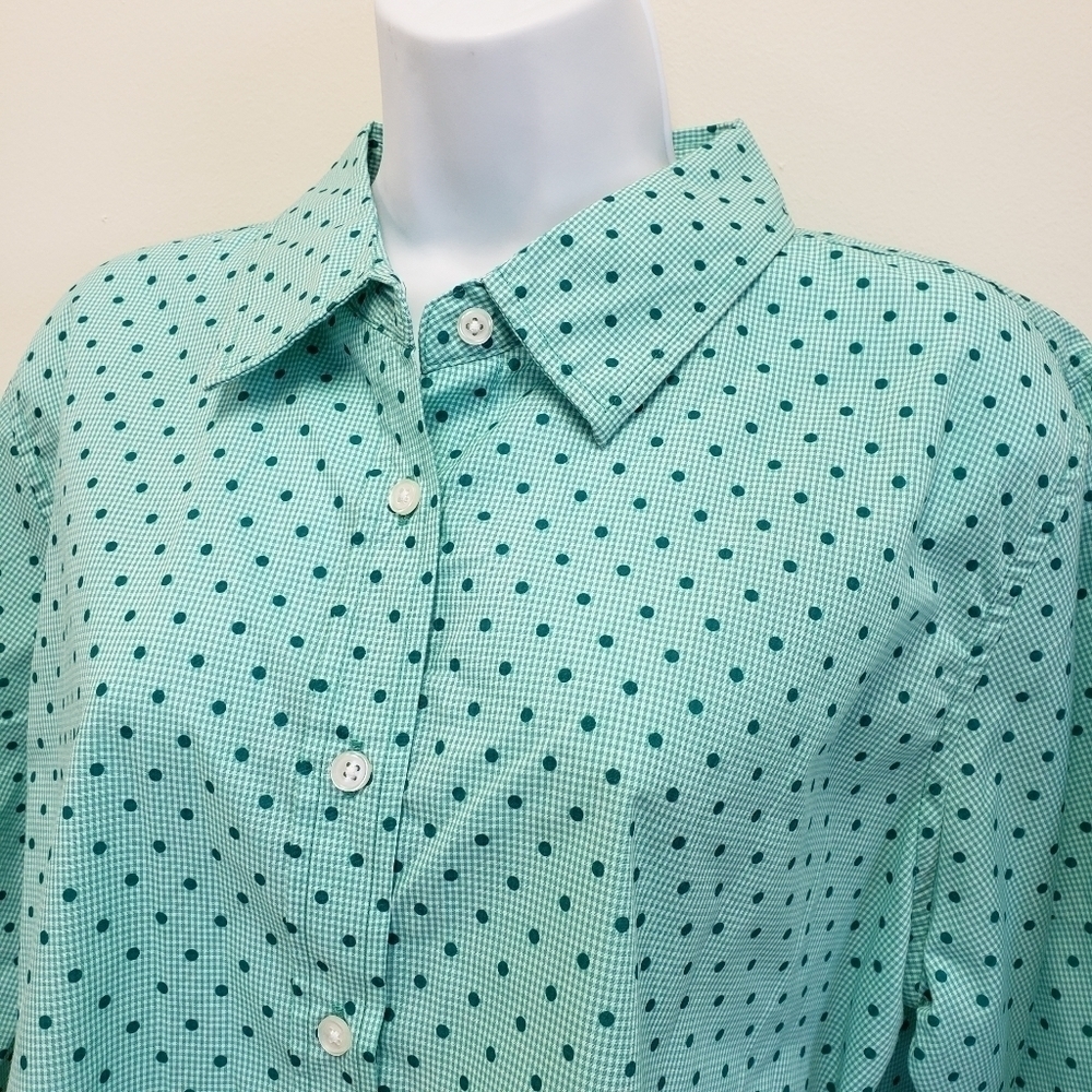 American Sweetheart Womens Blue Green Button Gingham Polka Dot Top Size Large - Picture 3 of 5